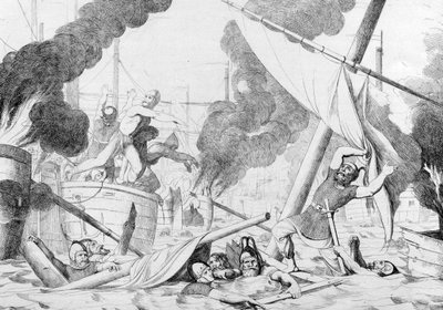 Greek Fire During the Siege of Constantinople, before 1839 by Fyodor Antonovich Bruni