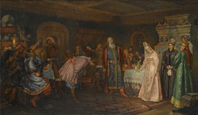 The Kiss Ceremony. Boyar Morozov, his Wife Yelena and Prince Serebrenni by Fyodor Fyodorovich Buchholz