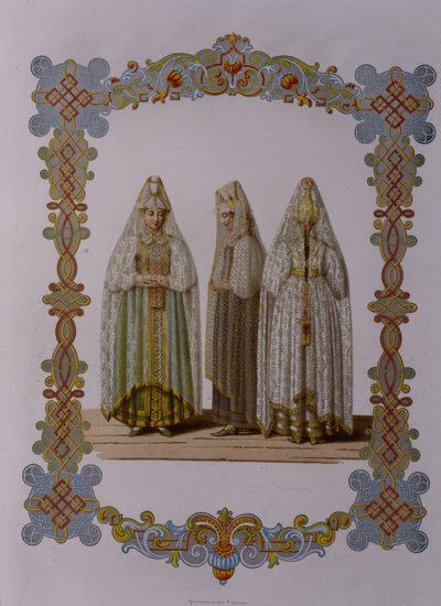 Costumes of Maidens from Torzhok From the series Clothing of the Russian state by Fyodor Grigoryevich Solntsev