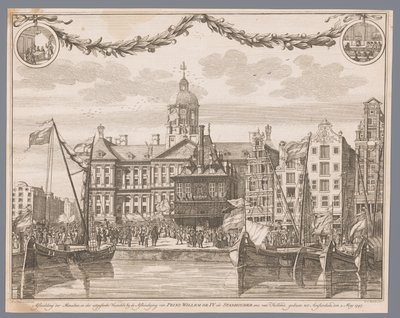 Crowd on the Dam in Amsterdam Celebrating the Proclamation of William IV as Stadtholder by G.J. Marstaller