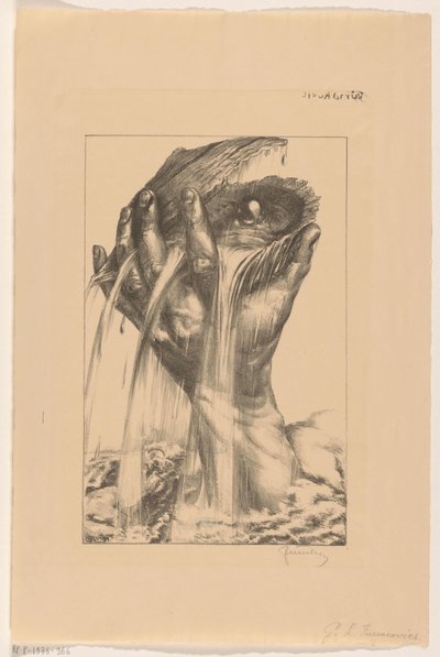 Hand Lifting an Oyster with Pearl from the Sea by G.L. Furiacovics (signed by artist)