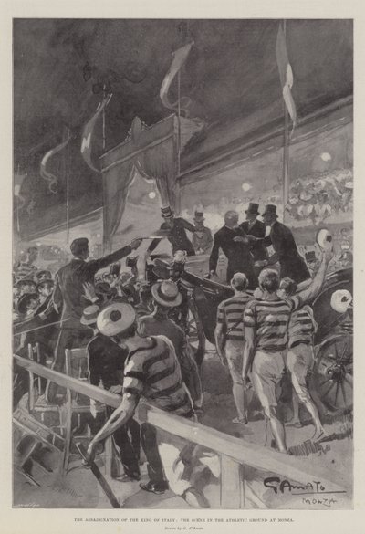 The Assassination of the King of Italy, the Scene in the Athletic Ground at Monza by G.S. Amato
