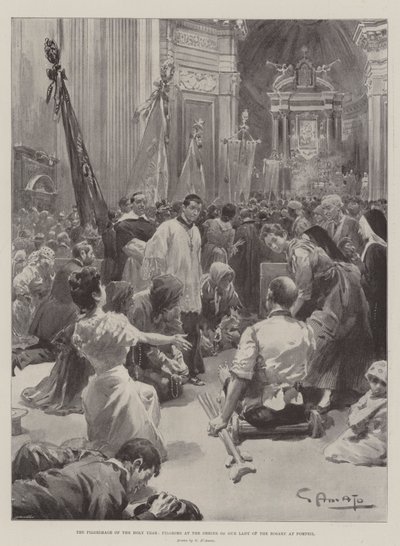 The Pilgrimage of the Holy Year, Pilgrims at the Shrine of Our Lady of the Rosary at Pompeii by G.S. Amato