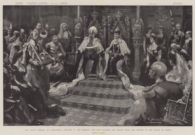 The State Opening of Parliament, 16 January, His Majesty the King reading his Speech from the Throne in the House of Lords by G.S. Amato