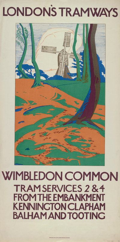 Wimbledon Common, London County Council LCC Tramways poster by GW Widmer