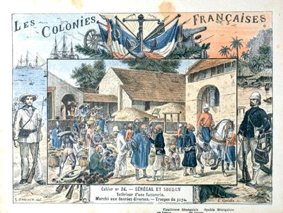 School Book Cover Depicting Scenes in the French Colonies of Senegal and Sudan, End Nineteenth Century by G. (after) Dascher