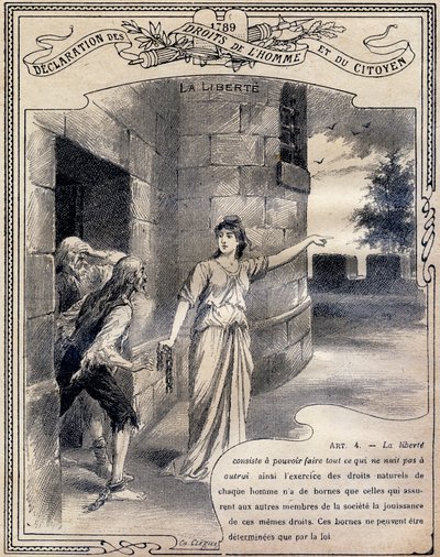 1789: Declaration of the Rights of Man and Citizen: Liberty. Engraving in 