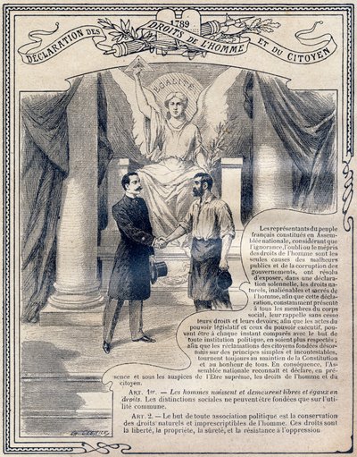 1789: Declaration of the Rights of Man and of the Citizen: Equality. Engraving in 