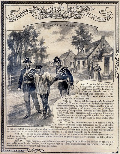 1789: Declaration of the Rights of Man and of the Citizen: Respect for the Law. Engraving in 