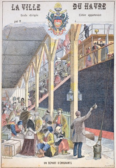 The Departure of Emigrants from Le Havre, Front Cover of a Schoolbook by G. Dascher