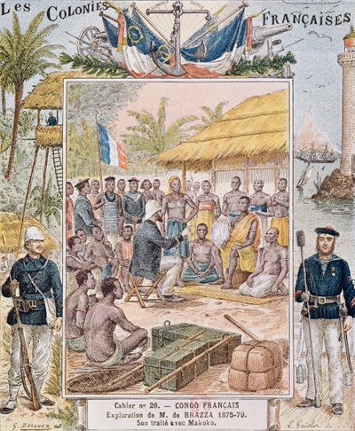 The Exploration of M. de Brazza (1875-79) His Treaty with Makoko, illustration from 