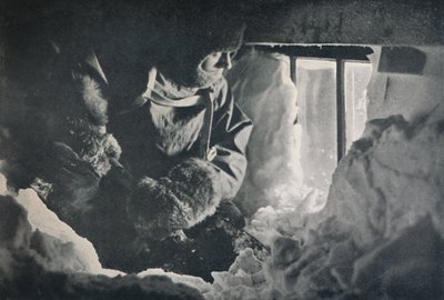 Clearing Drift from Window of Hut at Cape Adare by G. Murray Levick