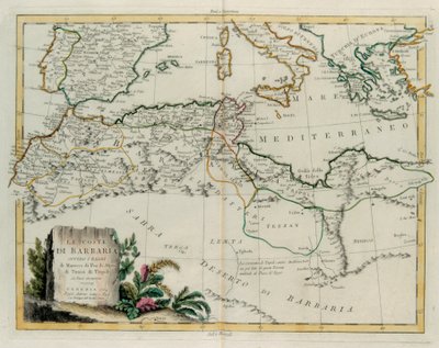 The Barbary Coast or The Kingdoms of Morocco, Fez, Algeria, Tunisia and Tripoli with Surrounding Countries, Engraving by G. Zuliani from Tome IV of the "Newest Atlas" by G. Zuliani