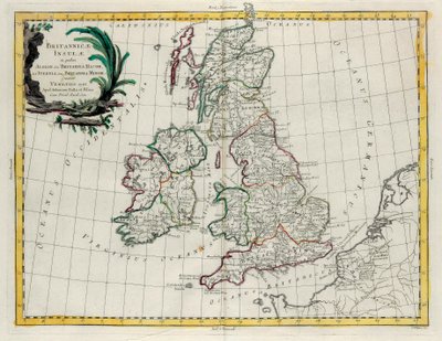 The British Isles in which are found Albion or Greater Britain and Ivernia or Lesser Britain, engraving by G. Zuliani taken from Tome I of the Newest Atlas published in Venice in 1785 by Antonio Zatta by G. Zuliani