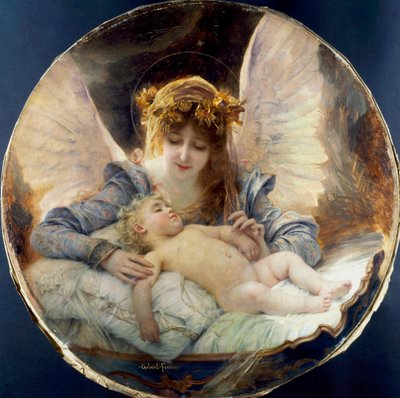 The Guardian Angel. Painting by Gabriel Joseph Marie Ferrier. Private Collection by Gabriel-Joseph-Marie-Augustin Ferrier