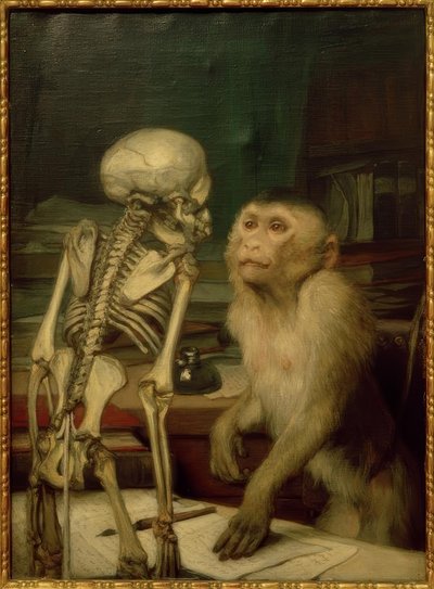 Monkey in Front of Skeleton by Gabriel Cornelius Ritter von Max
