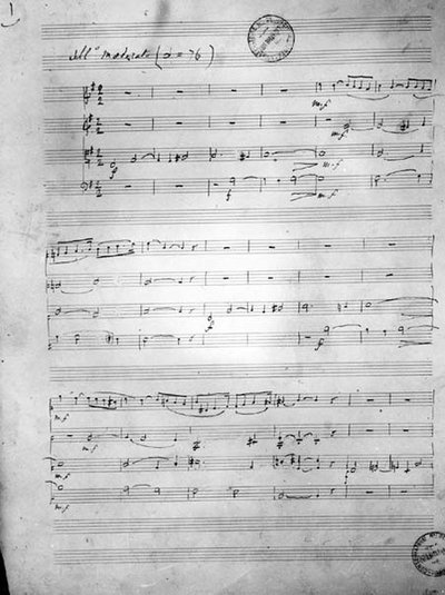 Music Score for a String Quartet, Opus 121, 1924 by Gabriel Faure
