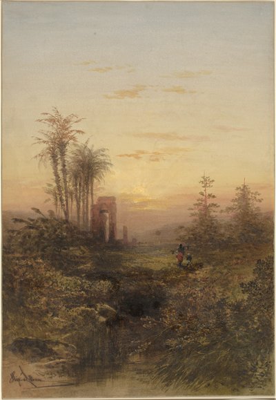 Sunset in an Oriental Landscape by Gabriel Hippolyte Lebas