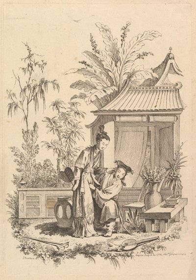 Chinoiserie scene with figures in a landscape, 18th century by Gabriel Huquier