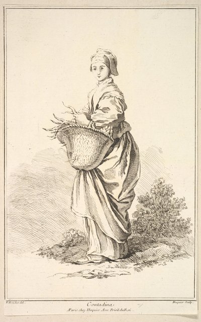 Contadina, from Recueil de diverses figures étrangères Inventées par F. Boucher by Gabriel Huquier