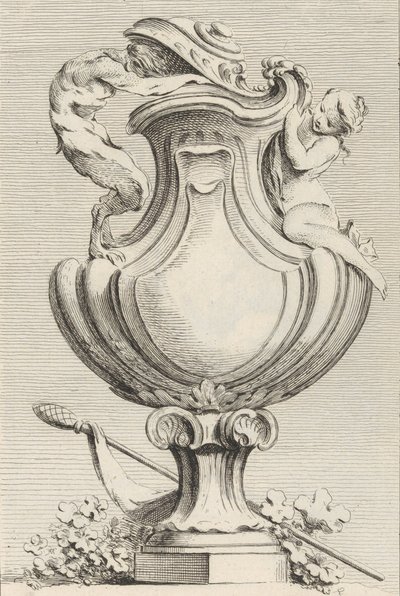 Design for a Vase with a Faun and a Nymph, from Book of Vases, plate 1, 1742-50 by Gabriel Huquier