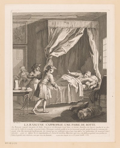 Discovery of Stolen Boots at Wrath (Scenes from the Roman Comique by Scarron) by Gabriel Huquier