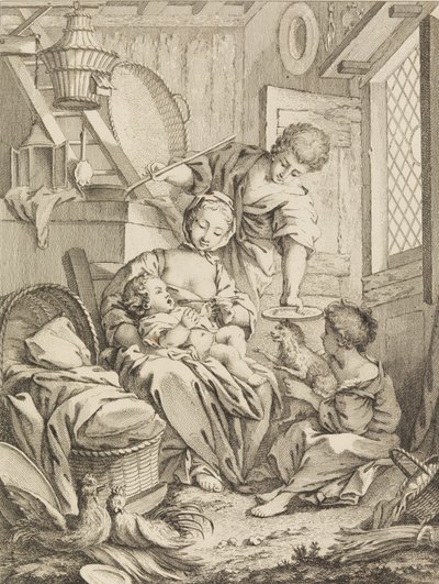 Young Woman Feeding her Infant, from Premier Livre de Sujets et Pastorales by Gabriel Huquier