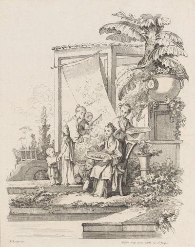 Seated Woman with Children and Servants by Gabriel Huquier