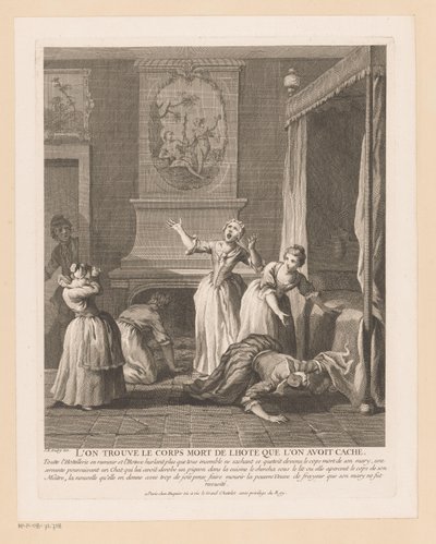 Women Find a Body Under a Bed (Scenes from the Roman Comique by Scarron series) by Gabriel Huquier