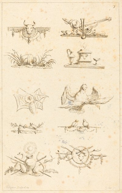 Designs for Tail-Pieces: plate 7 by Gabriel Huquier after Claude Gillot