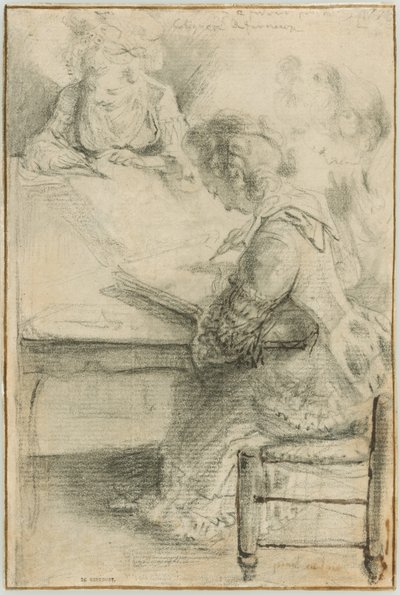 Three Young Women Drawing at a Table by Gabriel Jacques de Saint Aubin
