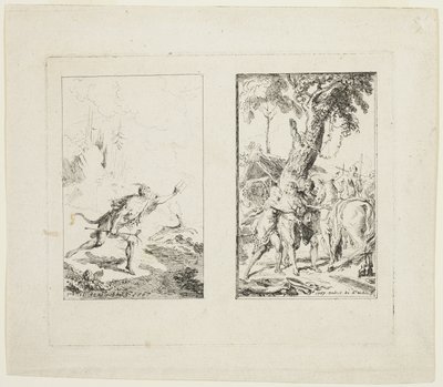 Vignettes for the "New Voyages to the West Indies" by the Chevalier Bossu by Gabriel Jacques de Saint Aubin