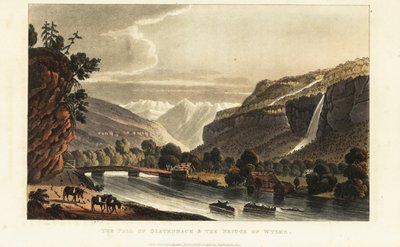View of the glaciers; alps; waterfall and bridge over the Gadmerwasser at Wiler; Bernese Oberland Alps, Switzerland by Gabriel Ludwig (after) Lory
