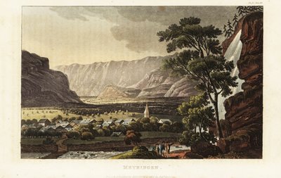 View of the town of Meiringen and the Reichenbach Falls, Canton of Bern, Switzerland by Gabriel Ludwig (after) Lory