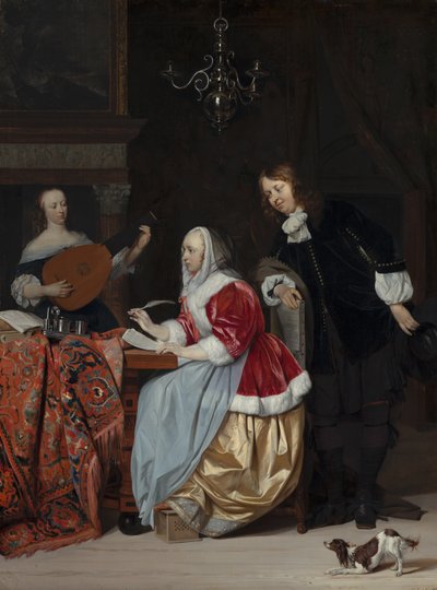 A Young Woman Composing a Piece of Music by Gabriel Metsu