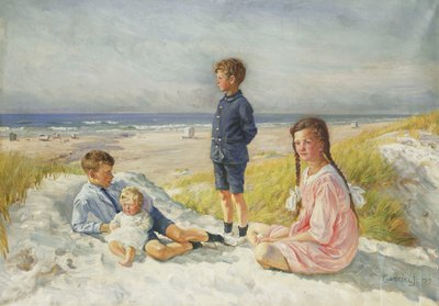 Erik, Else, Ove and Birthe Schultz on a Beach by Gabriel Oluf Jensen