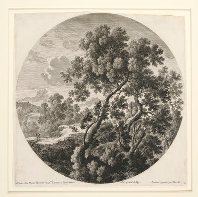 Landscape with Two Travelers and a Castle; and Herdsman, Sheep and Cattle in a Landscape, from a set of six landscapes by Gabriel Perelle
