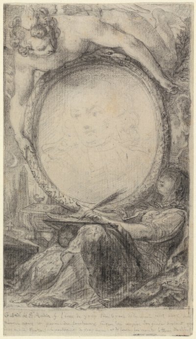 Allegorical Frame with a Genius and a Veiled Woman Writing by Gabriel de Saint-Aubin