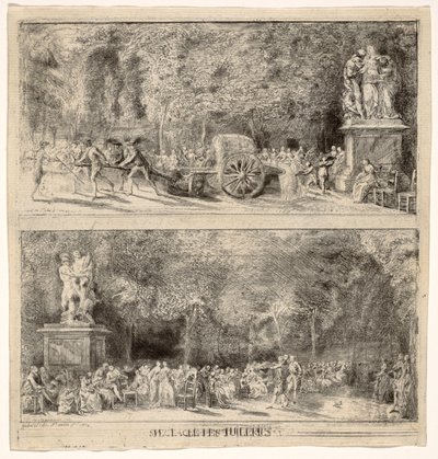 Scenes from the Tuileries: The Chairs and the Water Cart (retouched) by Gabriel de Saint Aubin
