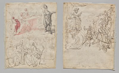 Theatre Scene (recto); Lingerie Boutique and Conversation (verso) by Gabriel de Saint Aubin
