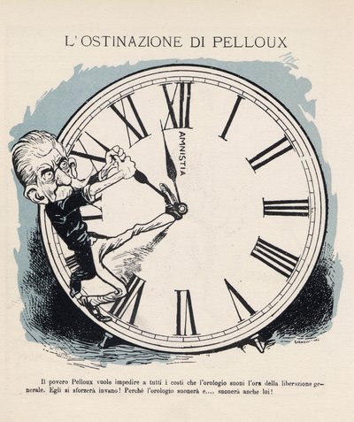 Cartoon of Italian Prime Minister Luigi Pelloux Trying to Prevent the Hour of General Liberation in 1898 by Gabriele (1865-1937) Galantara