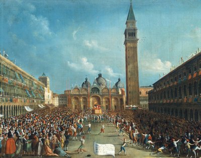 The Doge being carried triumphantly and scattering money in Piazza San Marco by Gabriele Bella