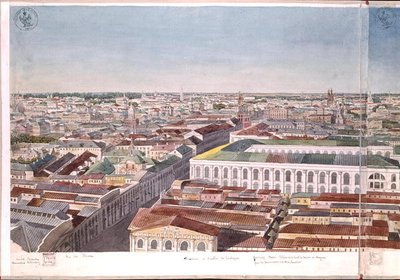 Panorama of Moscow, depicting the former market square and Stock Exchange in Gostiny Dvor, 1819 by Gadolle
