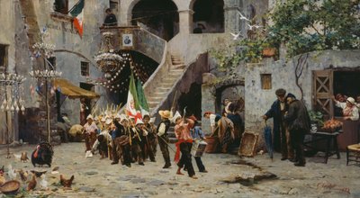 Long live the king, procession of children with Italian flag by Gaetano Capone