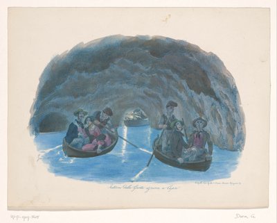 Figures on Rowboats in the Blue Grotto in Capri by Gaetano Dura