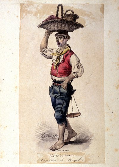 Neapolitan small trade: the seller of strawberries. Lithograph by G. Dura by Gaetano Dura