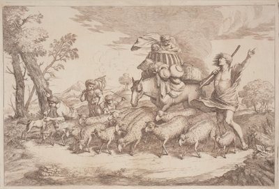 A Pastoral Journey with a Child in a Basket on Horseback by Gaetano Zompini, after Giovanni Benedetto Castiglione
