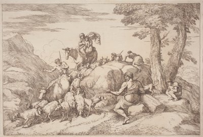 A Pastoral Journey with a Mother and Child on Horseback and an Elderly Shepherd Seated by Gaetano Zompini, after Giovanni Benedetto Castiglione