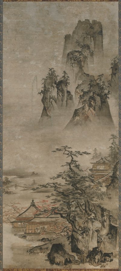 Landscape: Mountains, Stream and Houses by Gakuo Zokyu