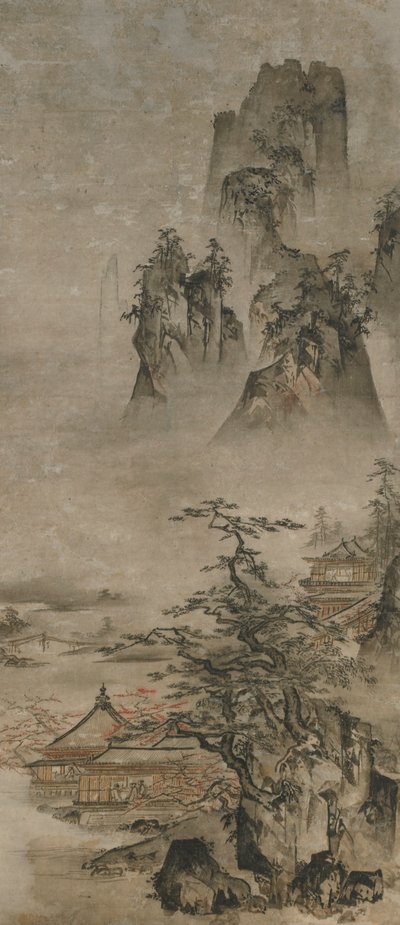 Landscape: Mountains, Stream and Houses, Muromachi Period, Early 16th Century by Gakuo Zokyu